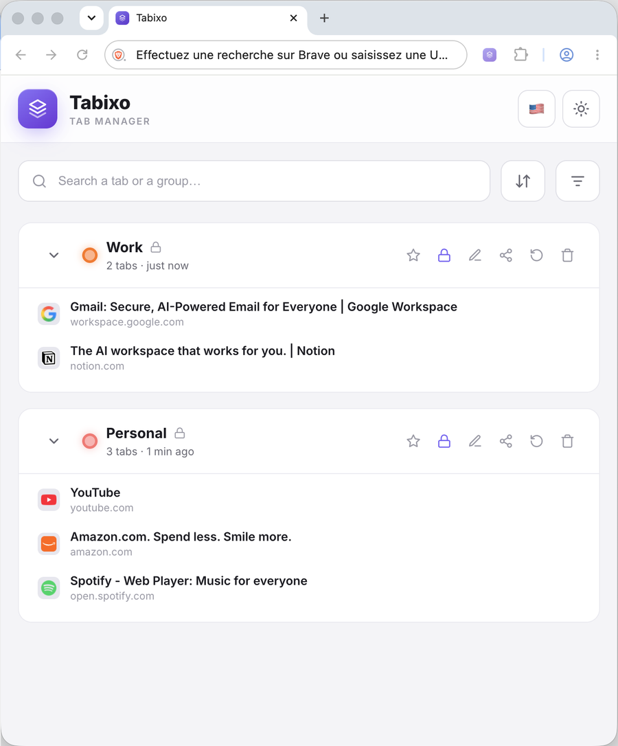 Tabixo interface in light theme